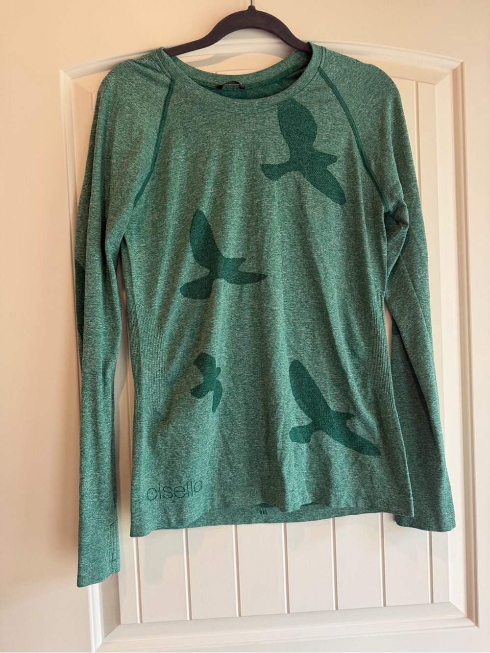 Green Oiselle Long Sleeve Flyte Running Top with Bird Print Large - Picture 2 of 8